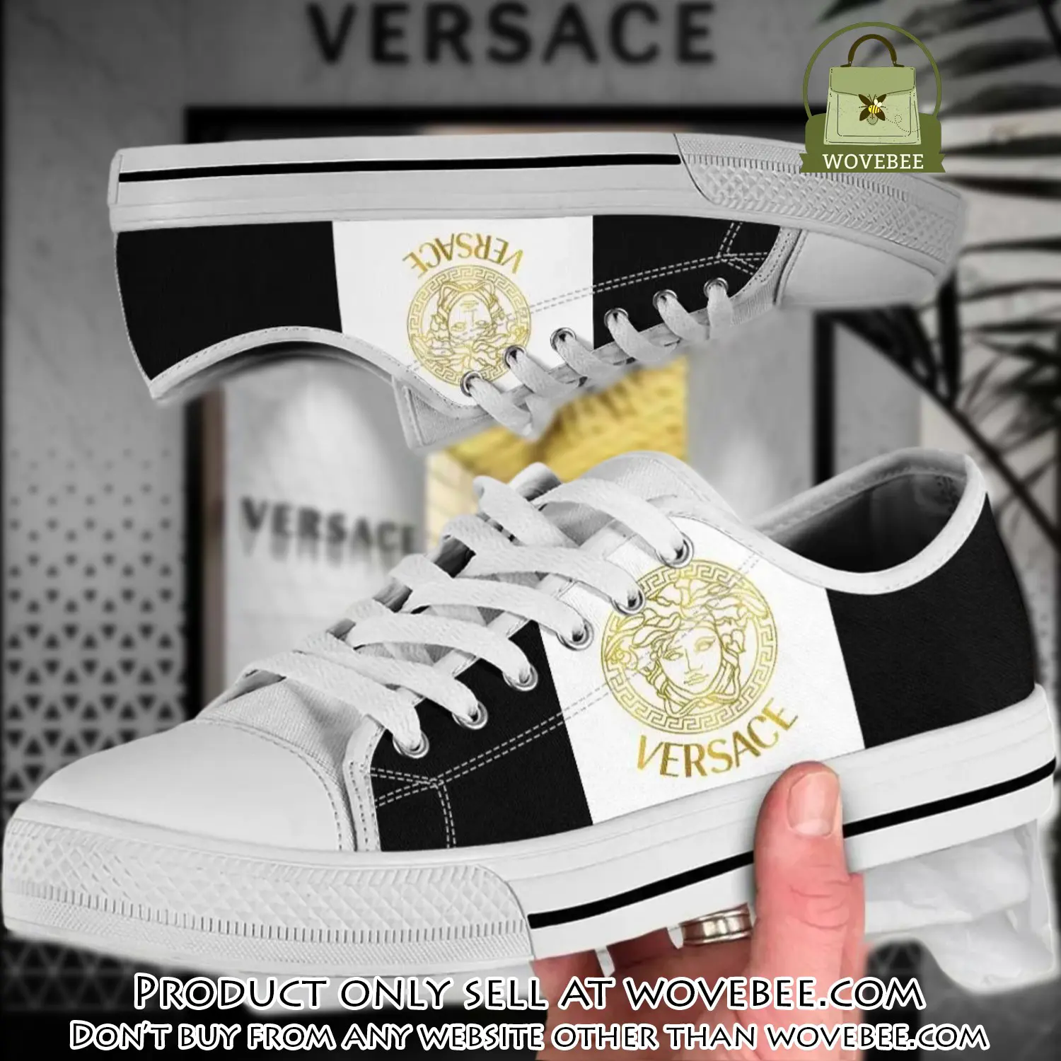 Versace logo black white low top canvas shoes luxury brand gifts for men women wvb5908762